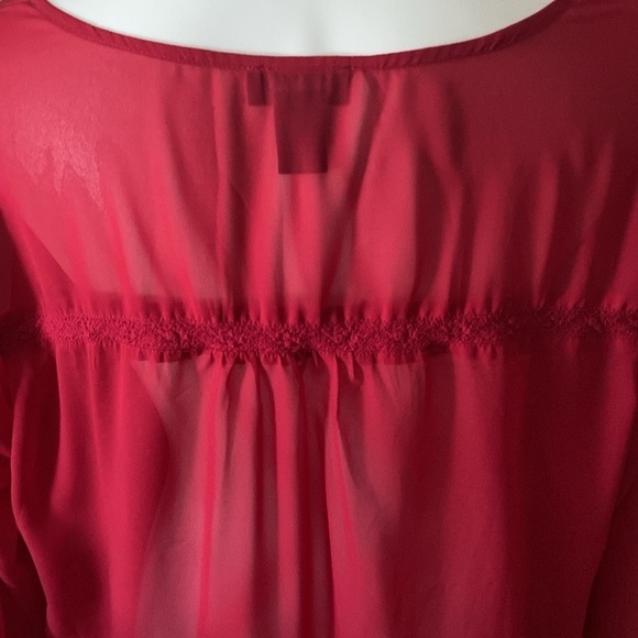 Donna Moore Red Sheer Scoop Neck Peasant Blouse With Lace Trim Plus Size - Picture 5 of 6